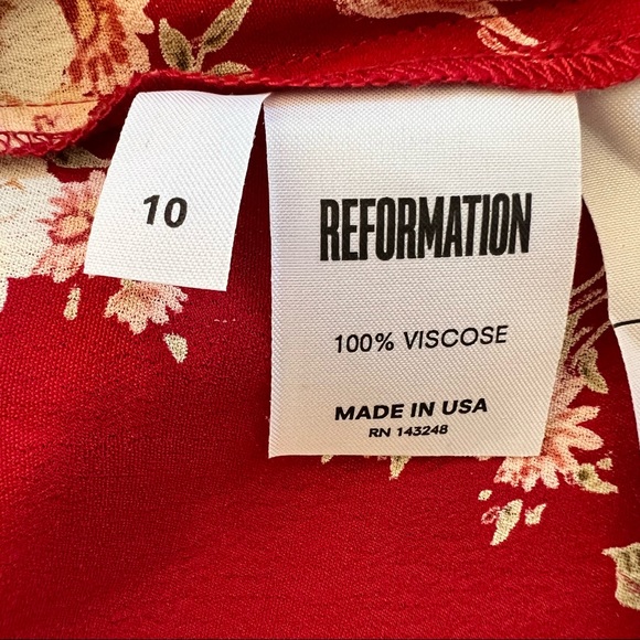 REFORMATION • Red Floral Long Sleeve Dress - Picture 9 of 10